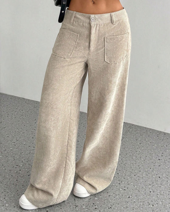 Hose Vorne Hinten Tasche Einfarbig Gerades Bein Lang
