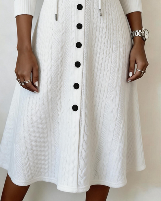 Kleid Lässig Mit Kapuze Knopf A-Linie