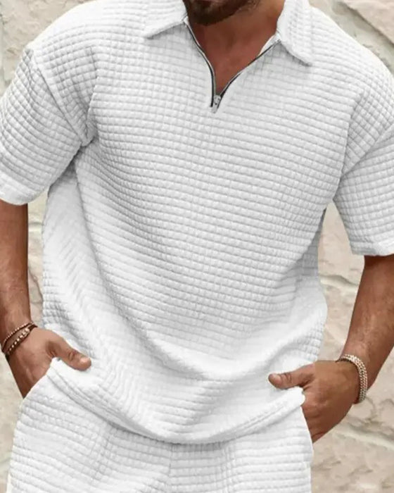 Set Polo Kragen Reißverschluss Waffel Textur Shorts