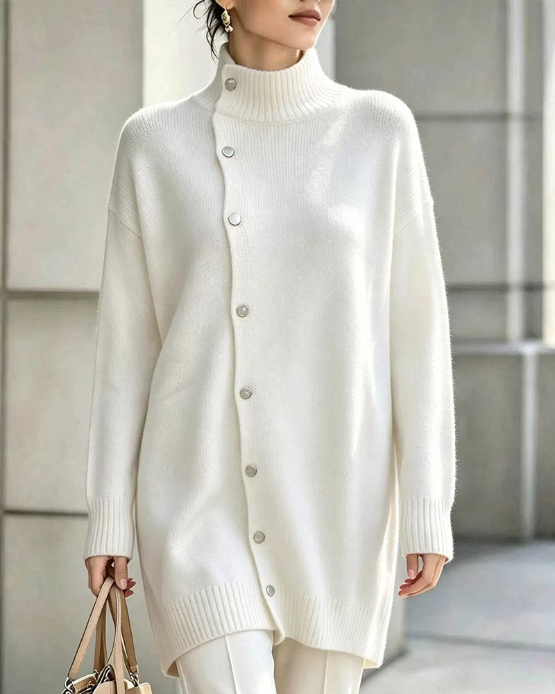 Strickjacke Turtleneck Einreihig Geknöpft