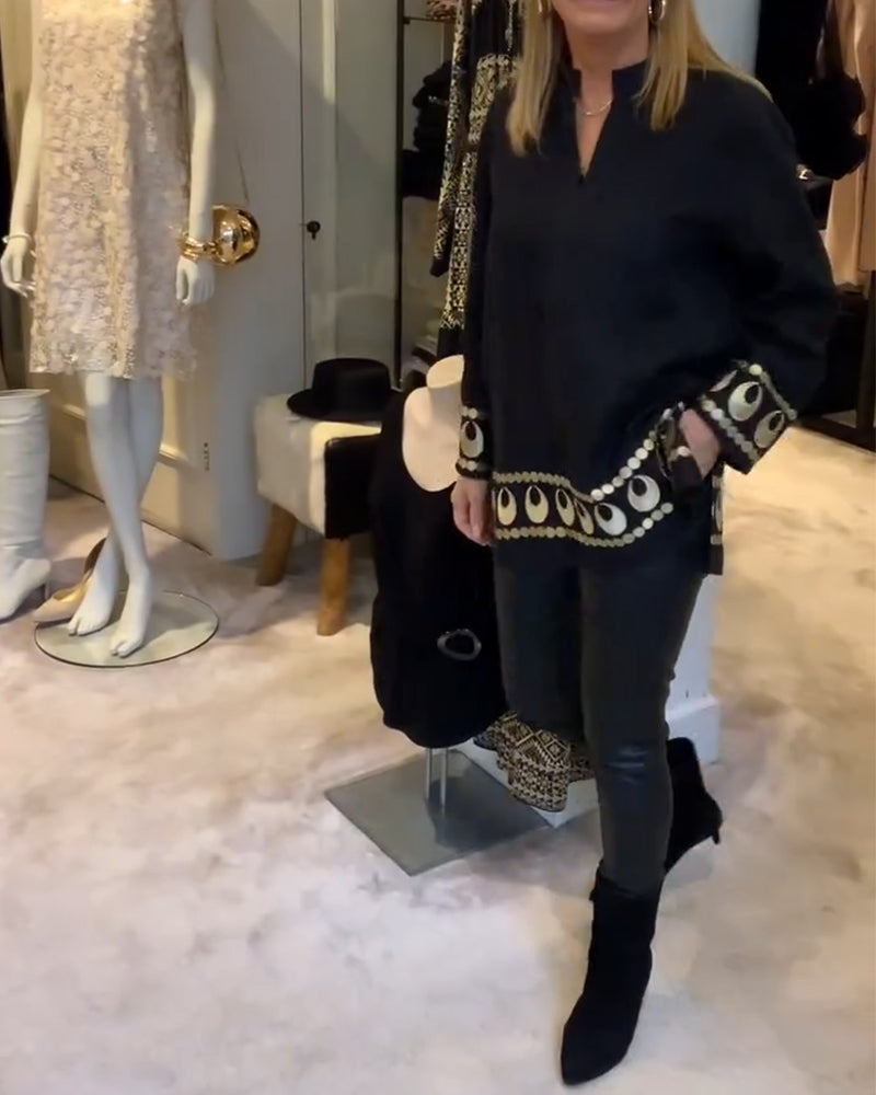 Bluse Positioniert Gedruckt Locker