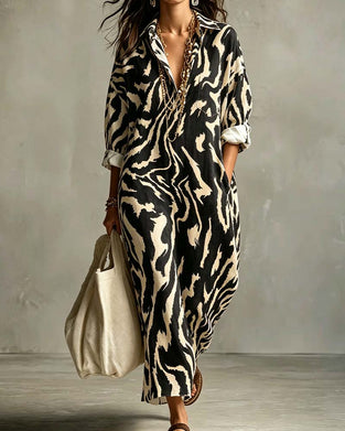 Hemdkleid Tiermuster Revers Tasche