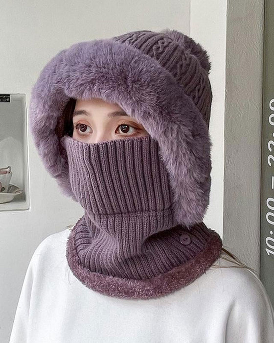 All-in-One Gestrickte Mütze Und Schal