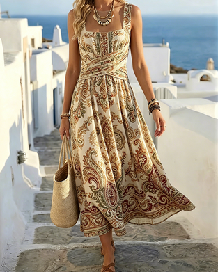 Kleid Quadratischer Ausschnitt Spaghettiträger Vintage Blumig