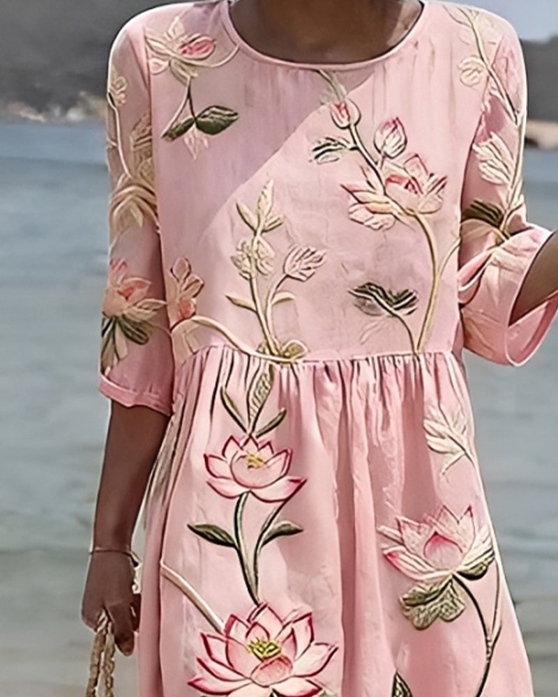 Blumenkleid Mit Rundhalsausschnitt