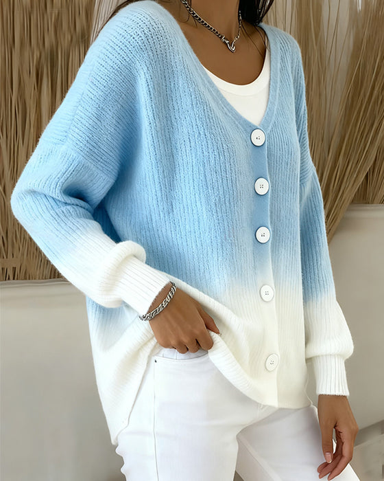 V-Ausschnitt langärmelige Gradient-Strickjacke