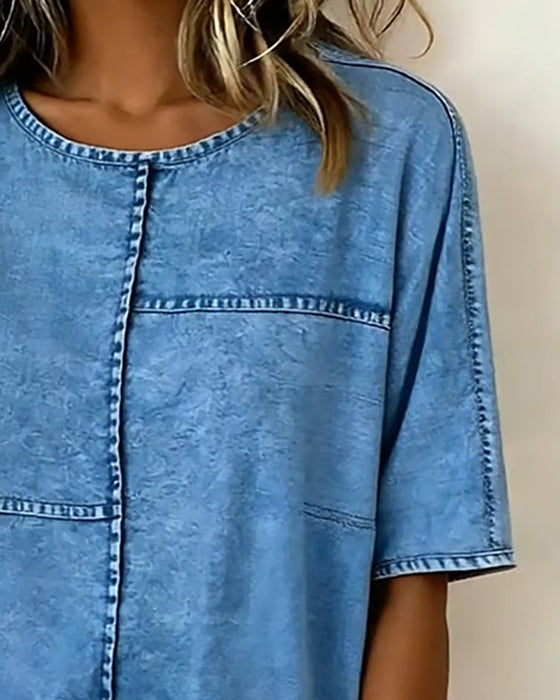 Top Abgenutzt Denim Kurzarm