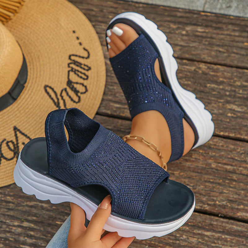 Atmungsaktive Plateau-Sandalen aus Mesh für Damen