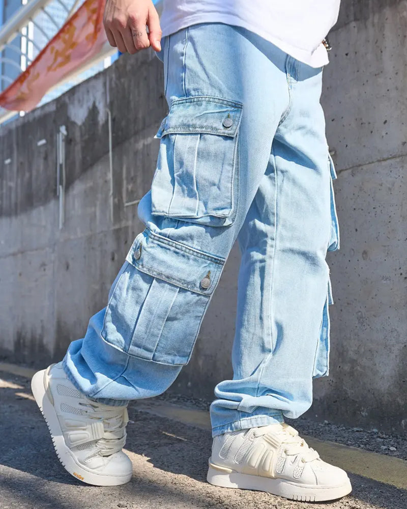 Jeans Herren Locker Solid Klappe Tasche Cargo Denim