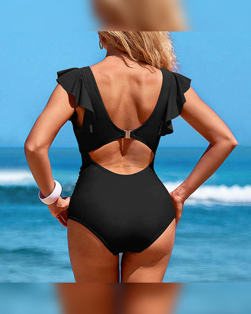 Sexy Rüschen-Einteiler Badeanzug – Rüschendetail, Bauchkontrolle & Lebendige Farben