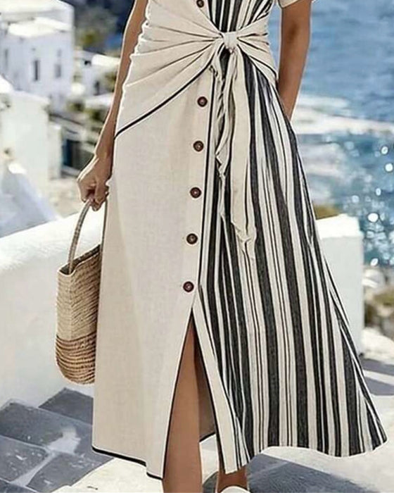 Kleid Kurze Ärmel Schlitz A-Linie