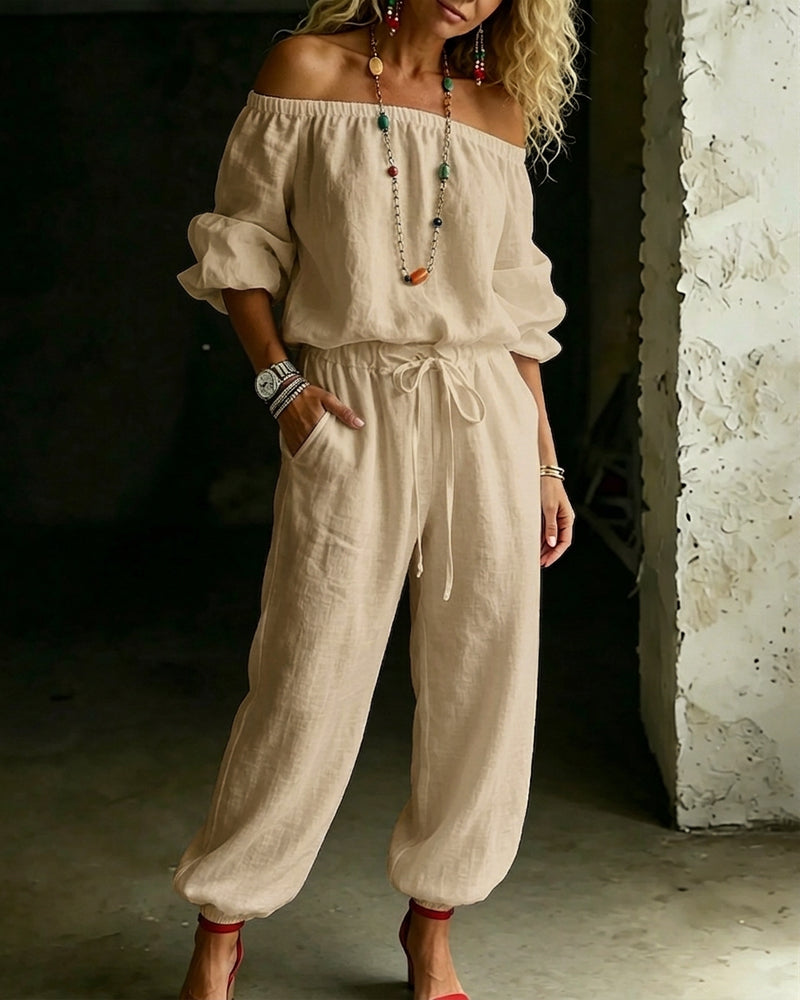 Jumpsuit Off-Shoulder Bindegürtel Tailliert