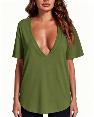 T-Shirt Damen Sexy Tief V-Ausschnitt