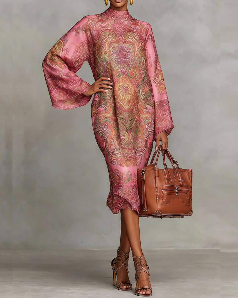 Hochgeschlossenes Kleid mit Vintage-Print