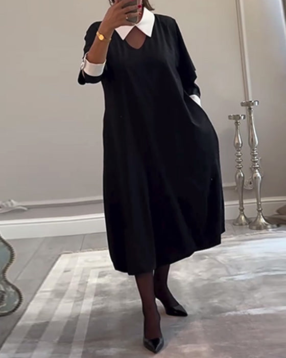 Lässiges, lockeres kleid mit farbblock und reverstasche
