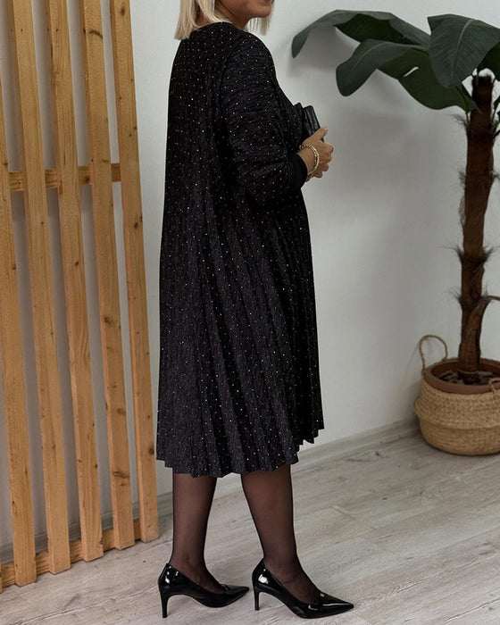 Kleid runder Ausschnitt schimmernd plissiert Mode