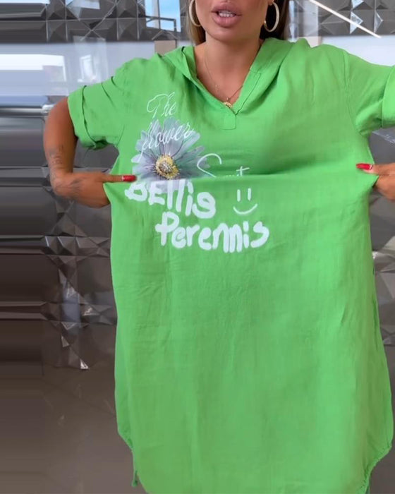 Kleid Mit Kapuze Bedruckt Lässig Gerade