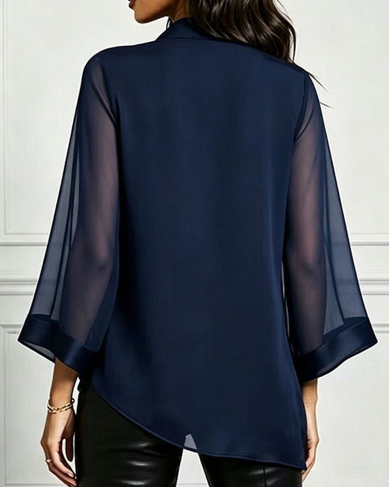 Bluse Cowl Neck Unregelmäßig Uni Sheer