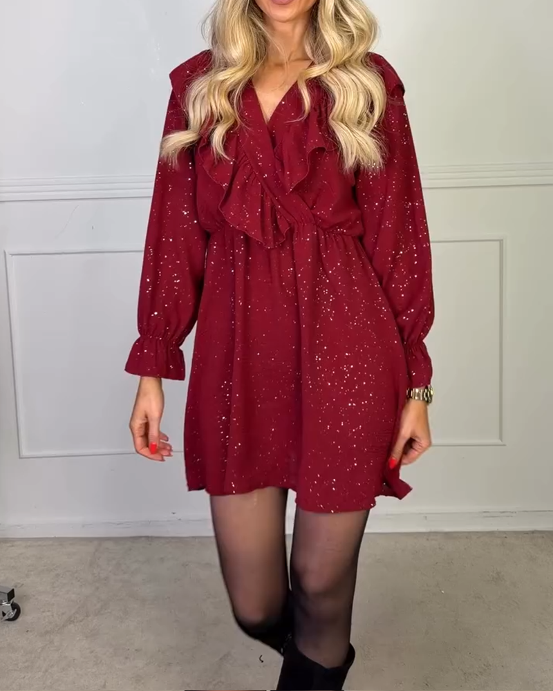 Stilvolles Kleid mit V-Ausschnitt in Uni-Farbe