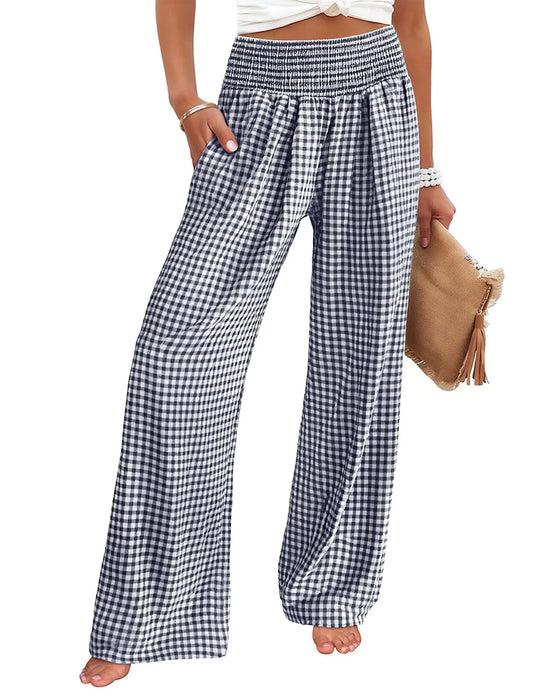 Hose Hohe Taille Karriertes Weites Bein