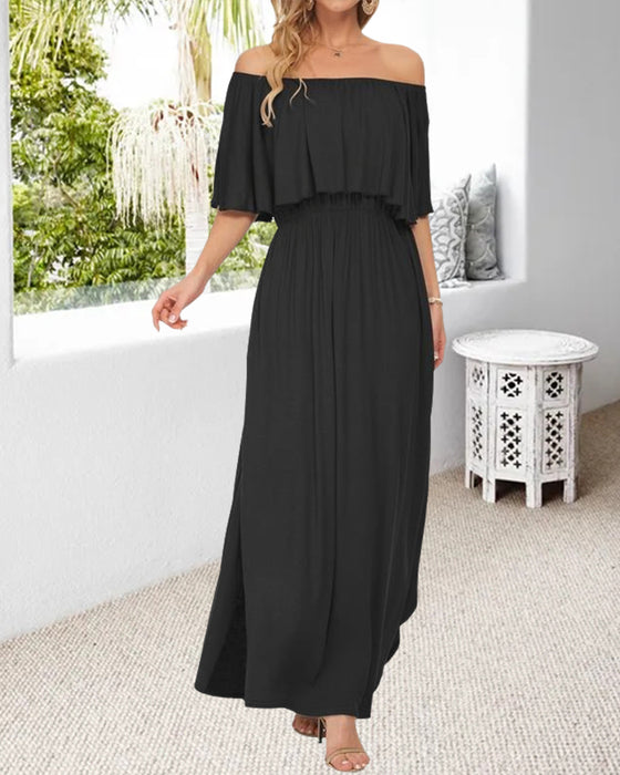 Kleid Off-Shoulder Rüsche Schlitz