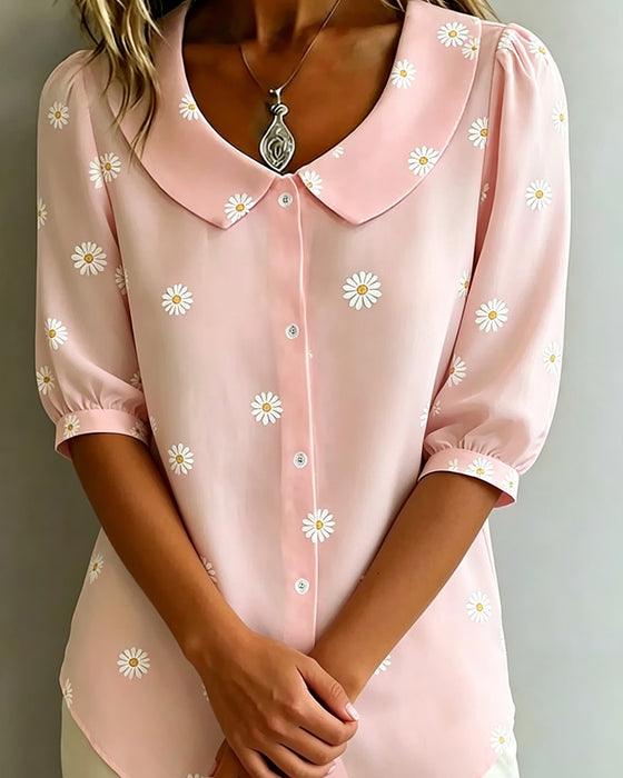 Lässige Bluse Mit Blumenmuster Und Puffärmeln