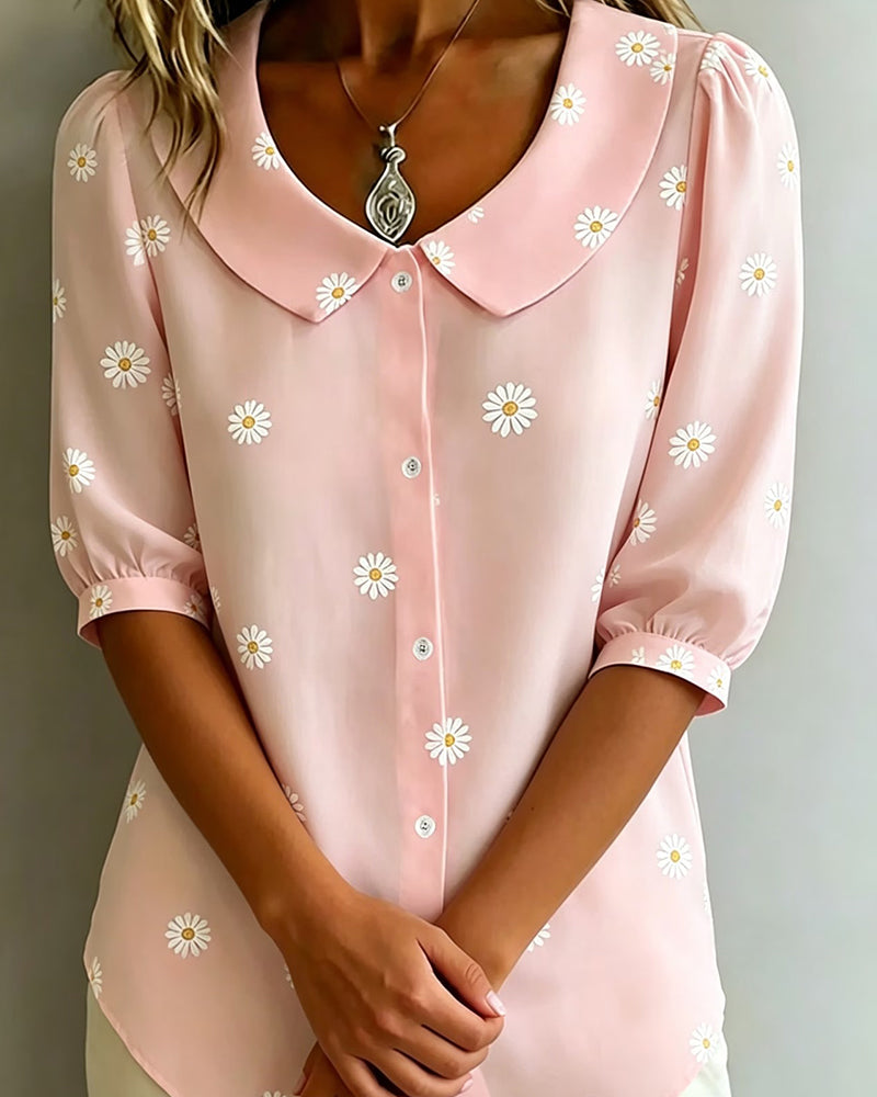 Lässige Bluse Mit Blumenmuster Und Puffärmeln