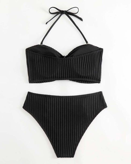 Badeanzug Halter Uni-Farben Gestreift