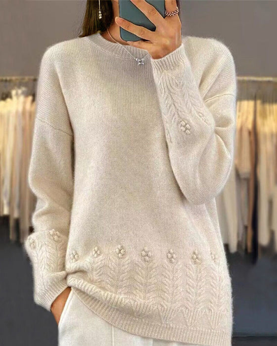 Frauen Einfarbig Passender Pullover Im Retro Stil