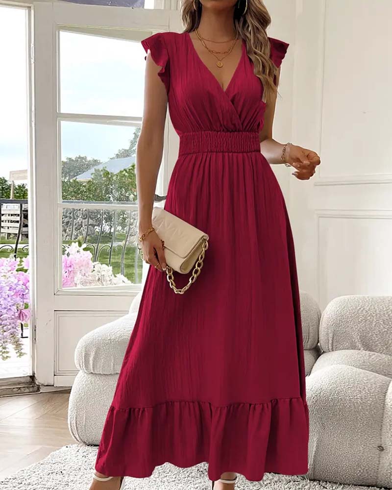 Kleid V-Ausschnitt Einfarbig Tailliert