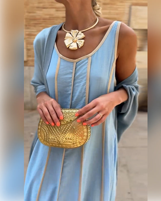 Gesetzt Gedruckt Rundhals Langkleid Casual Top Zwei Teile
