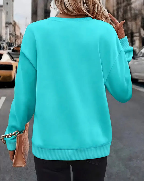 Sweatshirt Lässig Langärmlig Bedruckt Rundhals