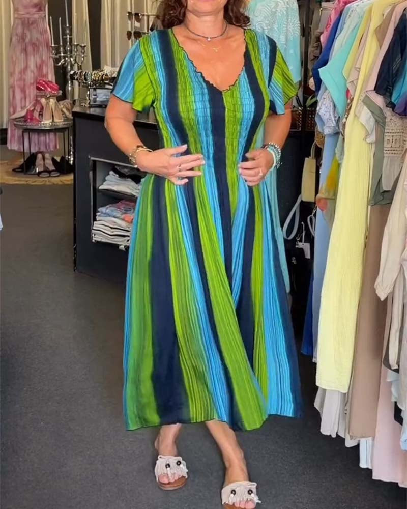 Kleid Vertikaler Streifen V-Ausschnitt Bunt