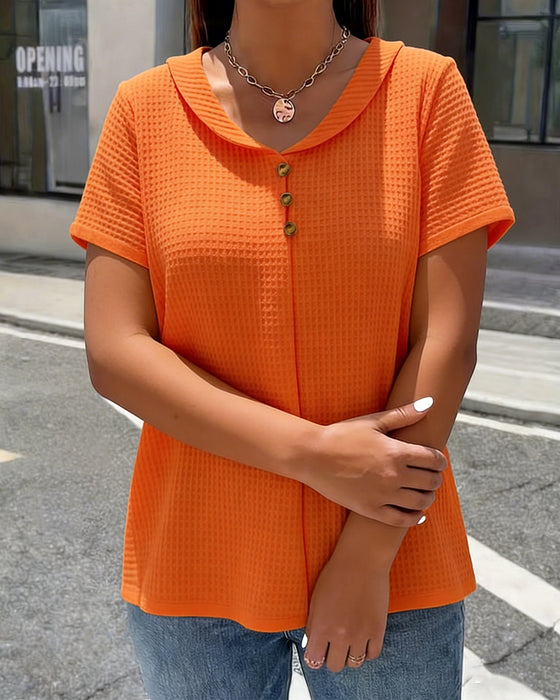 Oberteil Waffelstrick V-Ausschnitt Kurzarm