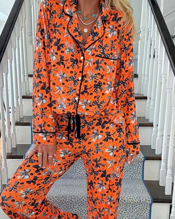 Pyjama Set Hemdkragen Bedruckt Knopf