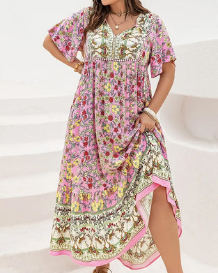 Kleid Blumig Patchwork Ethnisch