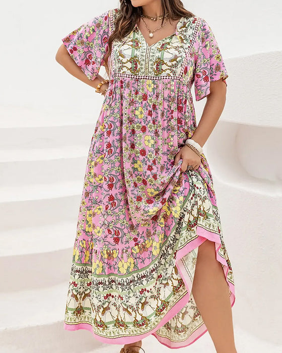 Kleid Blumig Patchwork Ethnisch