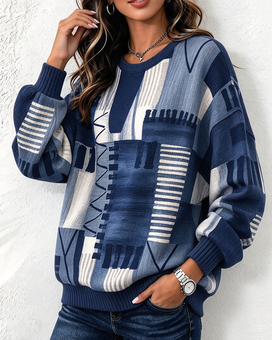 Sweatshirt Rundhals Kariert Farbblock
