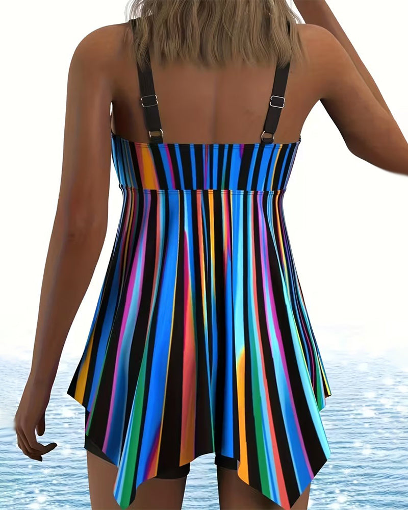 Tankini V-Ausschnitt regenbogen gestreift unregelmäßig