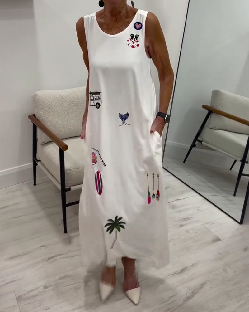 Kleid Ärmellos Neuheit Druck Lässig