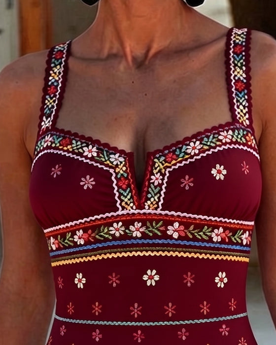 One-Piece Camisole Quadratischer Ausschnitt Bohemian