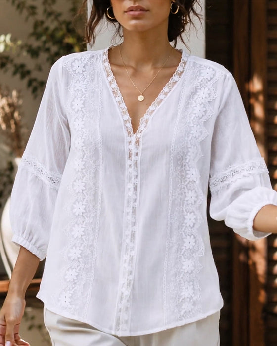 Bluse V-Ausschnitt Einfarbig