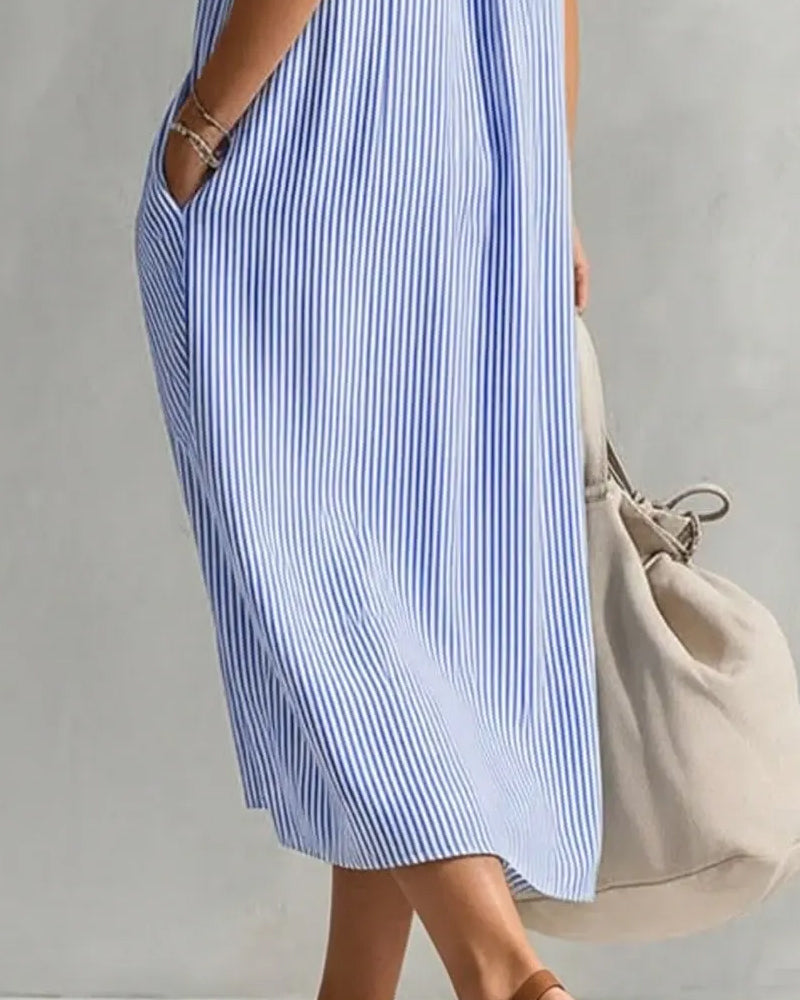 Kleid Ärmellos Revers Gestreift