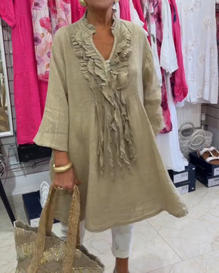 Kleid Mit Rüsche Quaste Dreiviertelarm