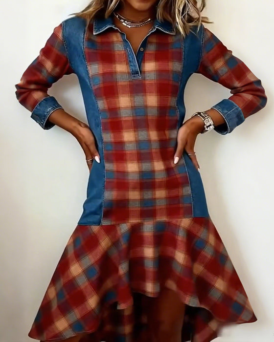 Kleid kariert Revers Mode