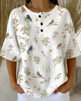 T-Shirt Rundhals Knopf Waffel