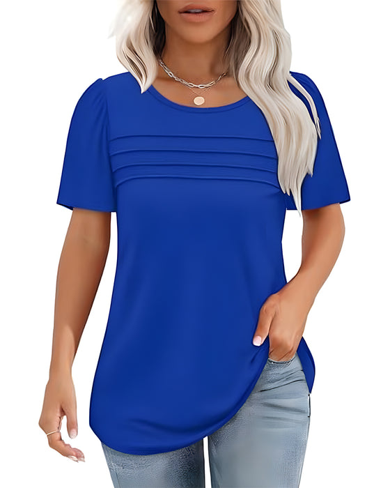 T-Shirt Plissiert Locker Rundhalsausschnitt Kurzarm