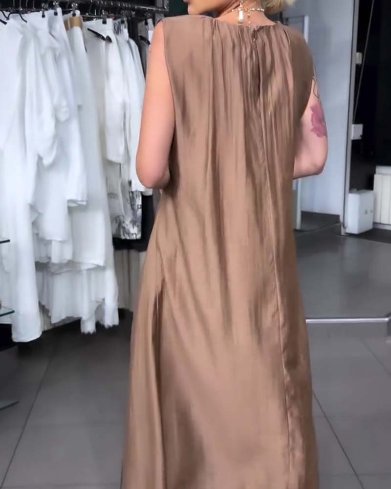 Kleid Ärmellos Rundhals Plissiert