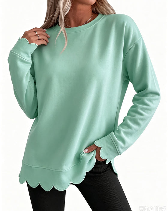 Sweatshirt Scallop Trim Lässig
