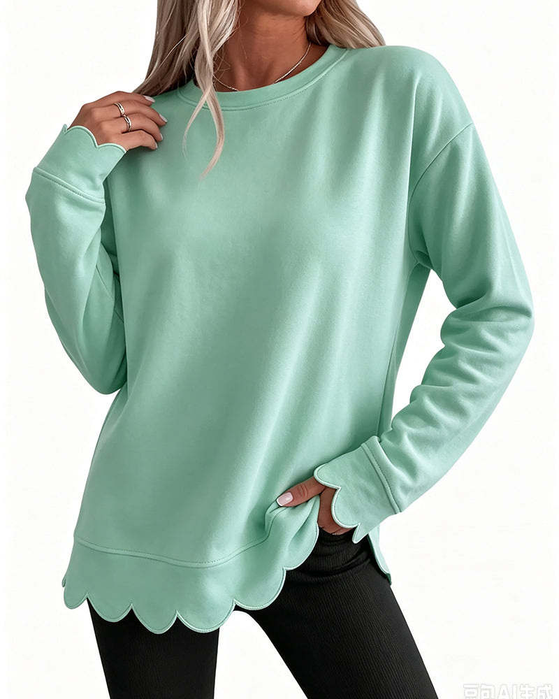 Sweatshirt Scallop Trim Lässig